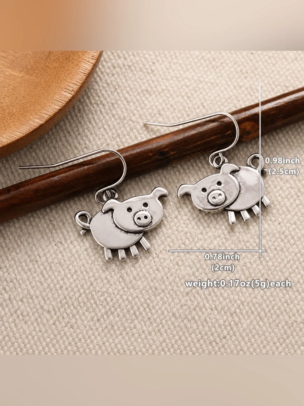 Silver Pig Dangle Earrings - Cute Farm Animal Accessory